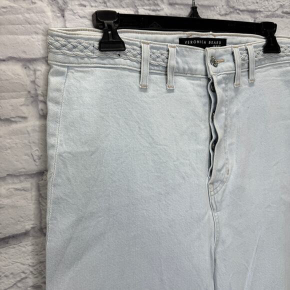 Veronia Beard Grant Extra High Rise Wide Leg Jeans Size 32 Braided Light Wash - Picture 3 of 6